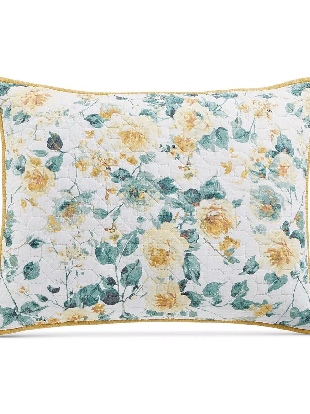 Martha Stewart Yellow Rose Floral Quilted Pillow Sham with Green Leaves (2-pack)